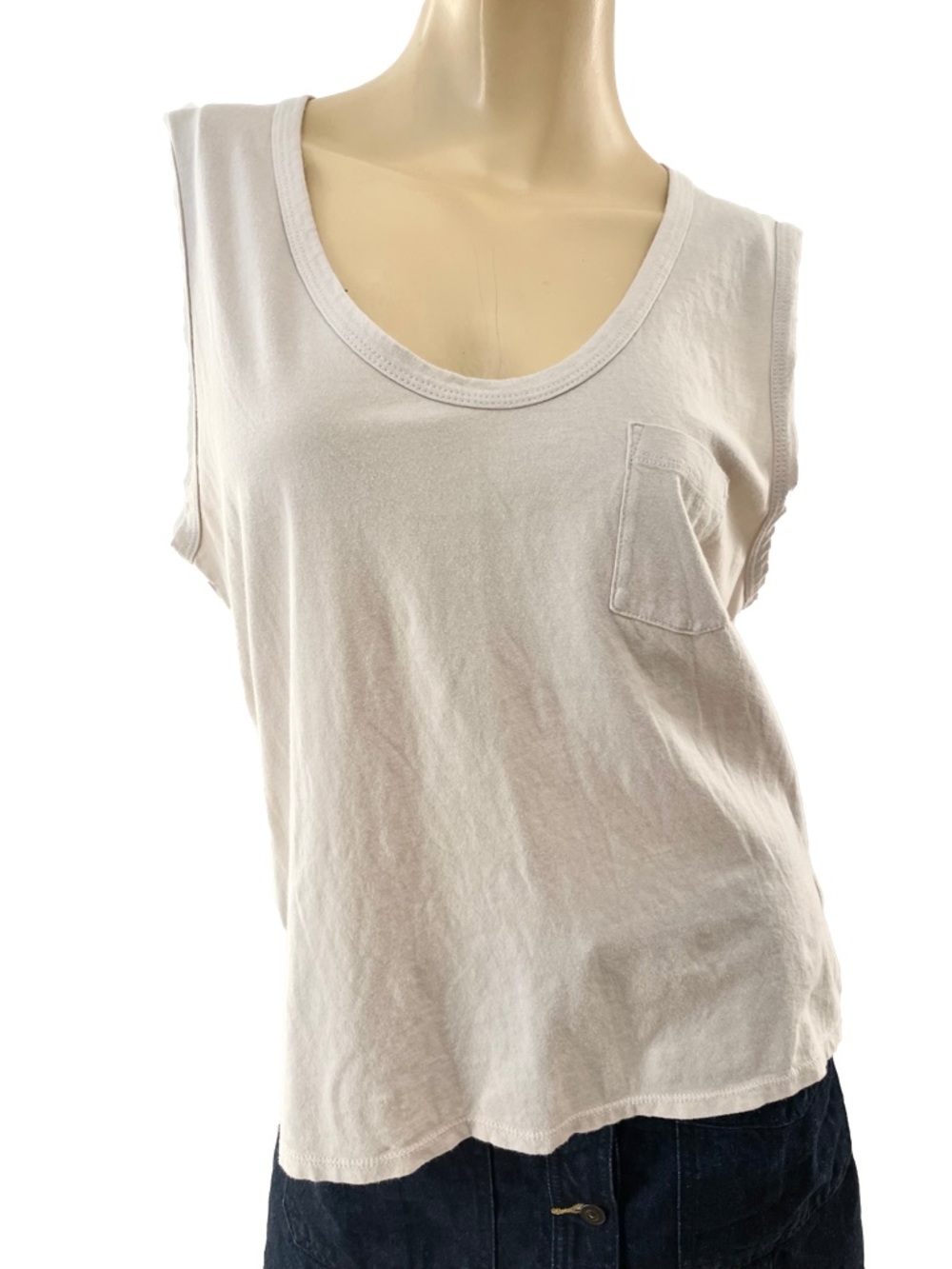 James Perse- beige grey Scoop Neck Pocket Tank- 3